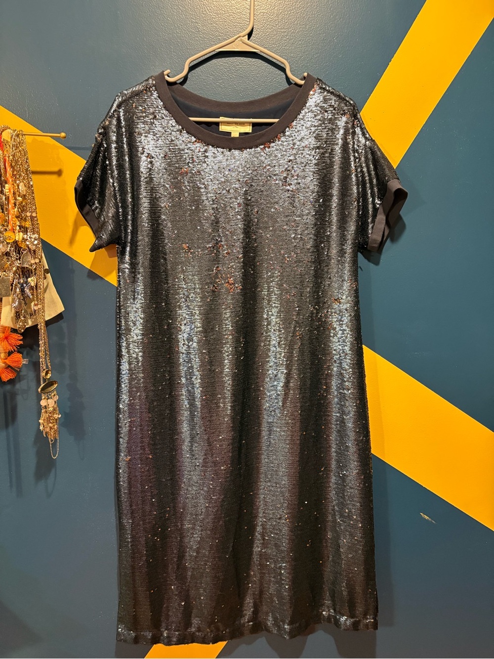 Anthropologie Moulinette Soeurs Interstellar Blue Sequin Midi Shift Dress NWT